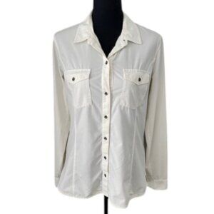 EDDIE BAUER Ivory Snow Travex Departure Stretch Long Sleeve Shirt Medium